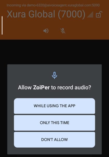 Android asks to allow Zoiper to record audio; While using the app is highlighted
